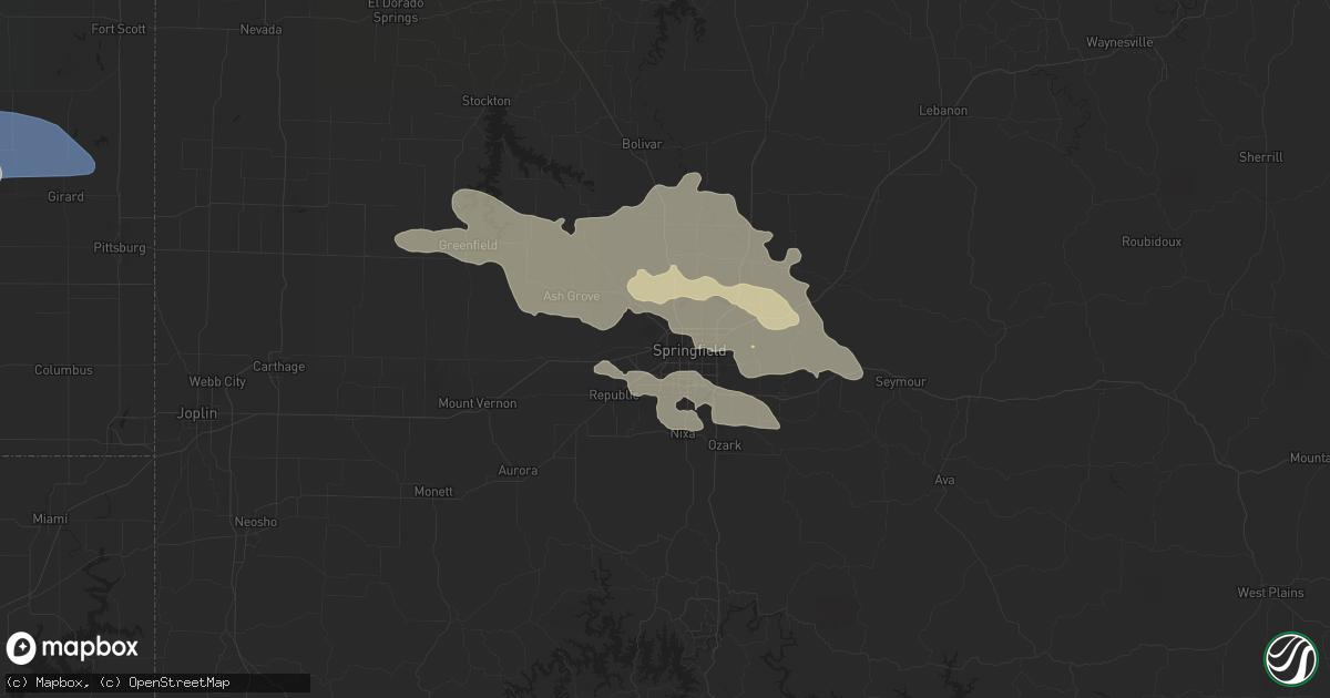 Hail map in Springfield, MO on June 8, 2024
