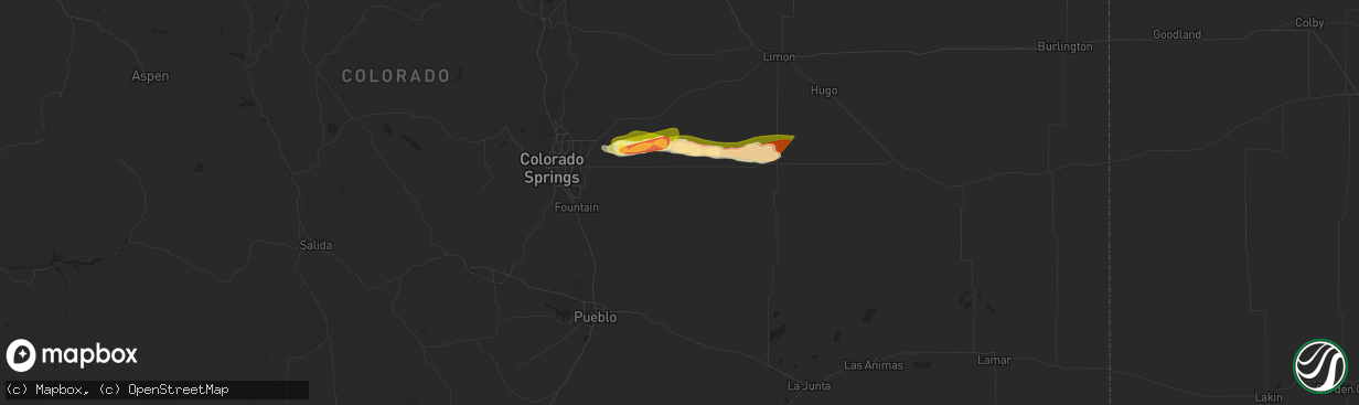 Hail map in Yoder, CO on June 8, 2024