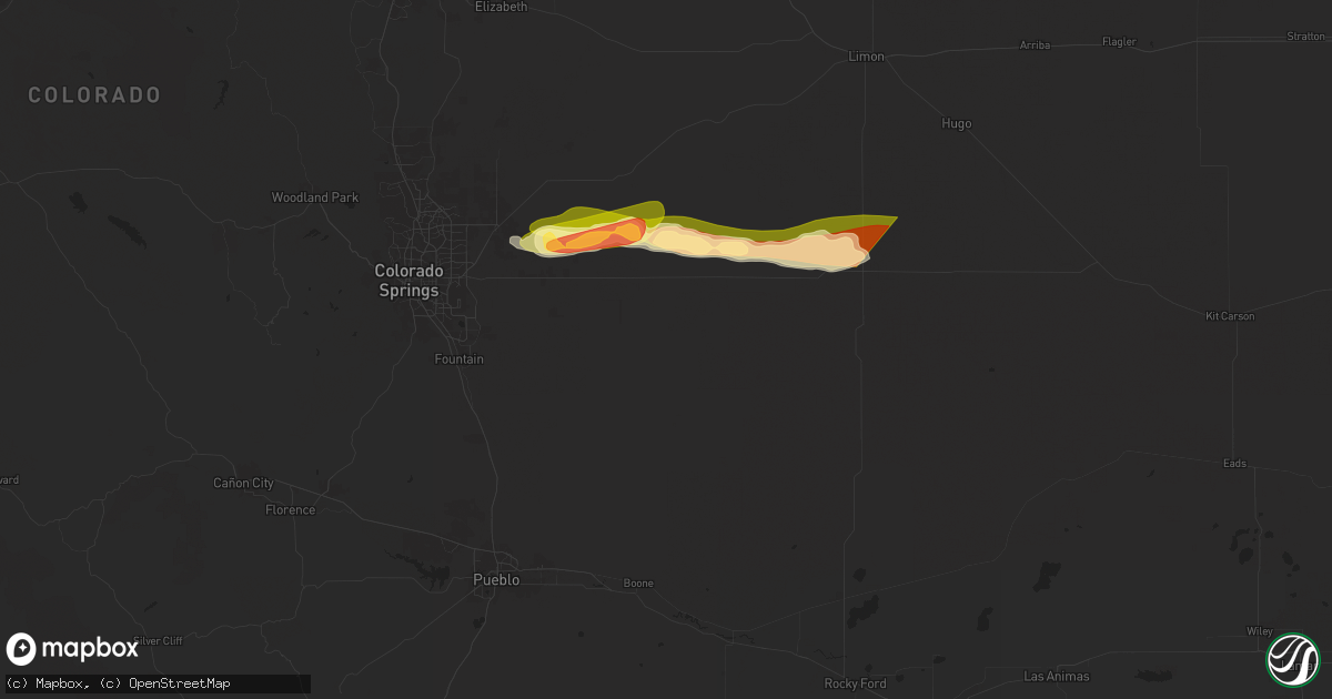 Hail map in Yoder, CO on June 8, 2024