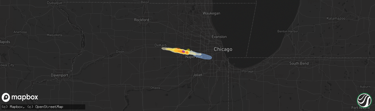 Hail map in Aurora, IL on June 8, 2025