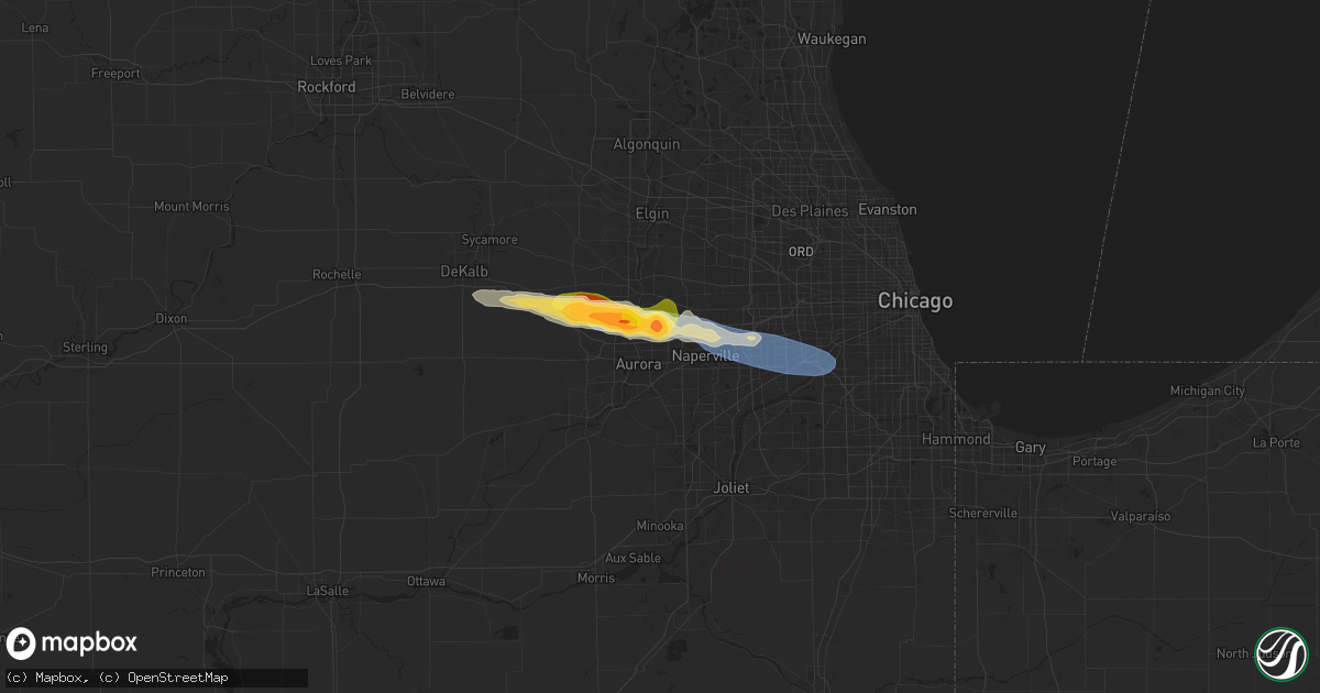Hail map in Aurora, IL on June 8, 2025