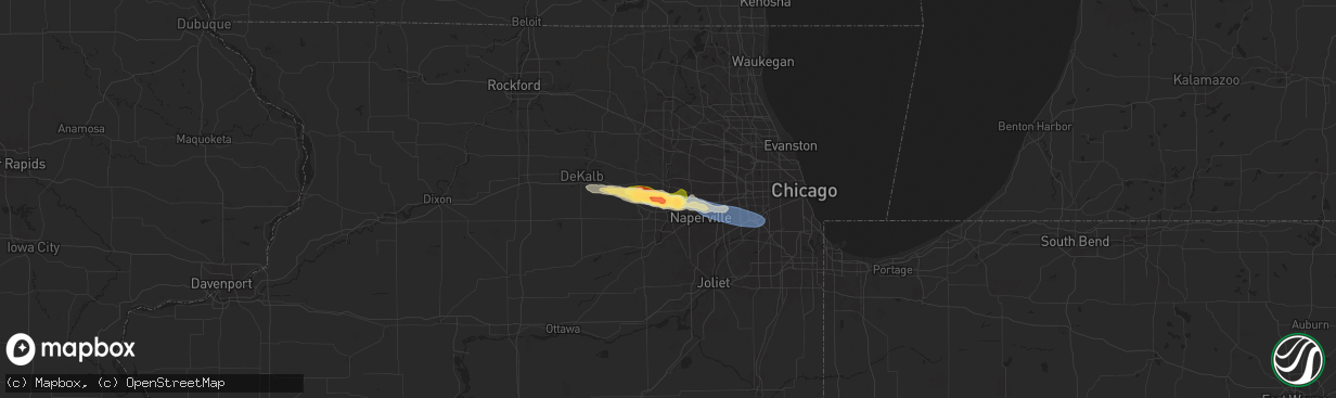 Hail map in Batavia, IL on June 8, 2025