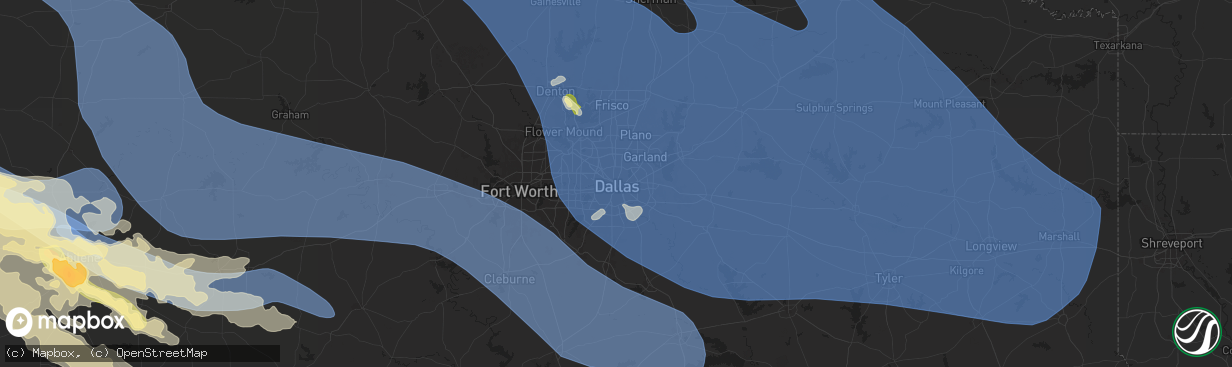 Hail map in Dallas, TX on June 8, 2025