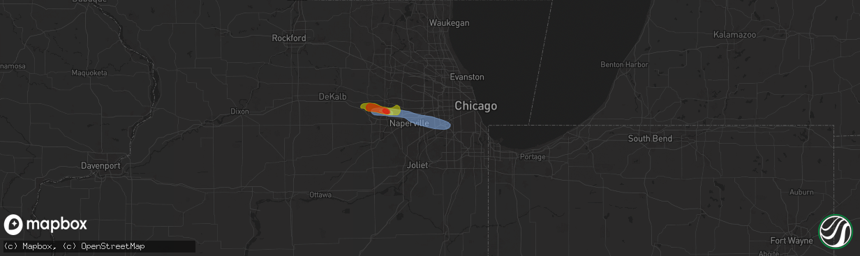 Hail map in Darien, IL on June 8, 2025