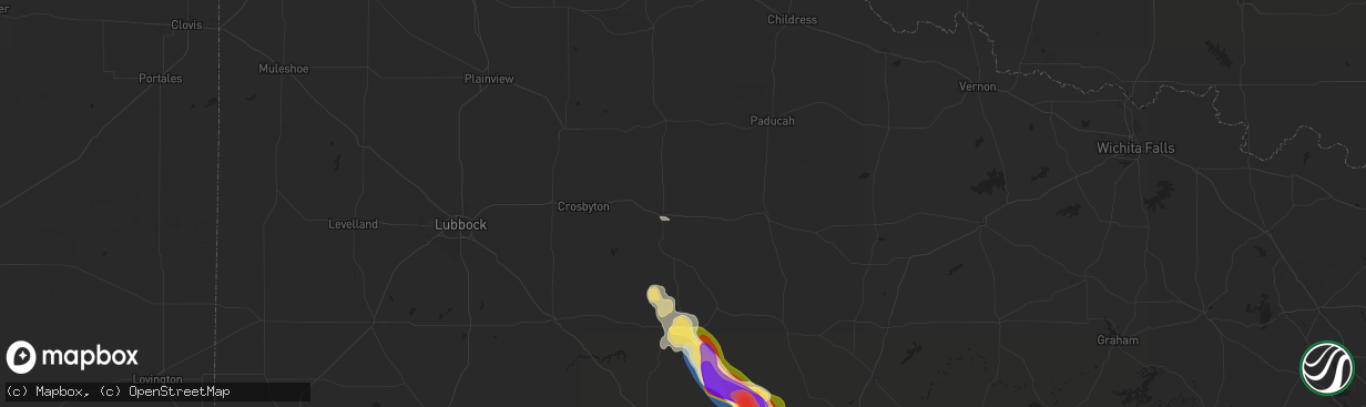 Hail map in Dickens, TX on June 8, 2025