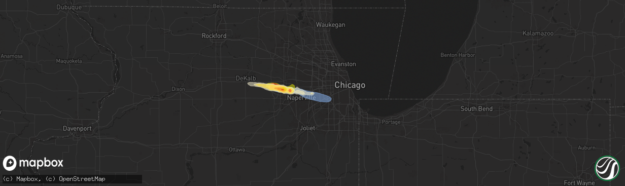 Hail map in Downers Grove, IL on June 8, 2025