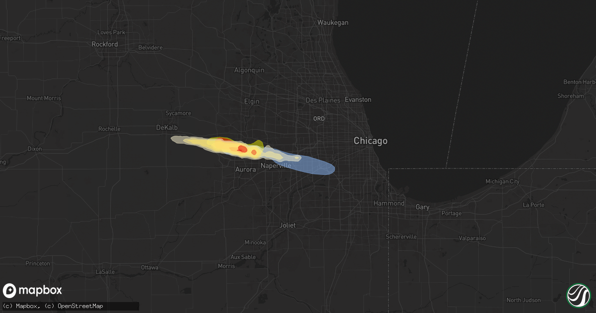 Hail map in Downers Grove, IL on June 8, 2025