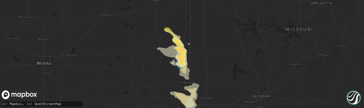 Hail map in Fort Scott, KS on June 8, 2025
