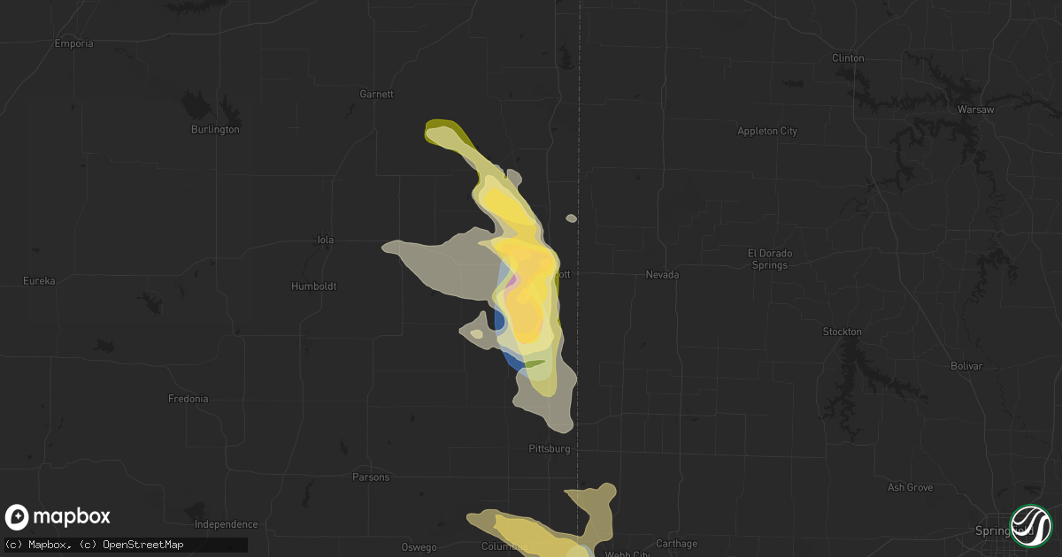 Hail map in Fort Scott, KS on June 8, 2025