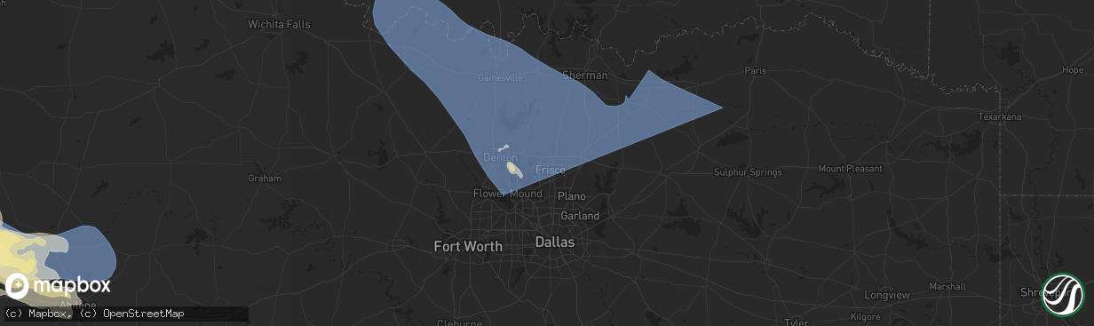 Hail map in Frisco, TX on June 8, 2025