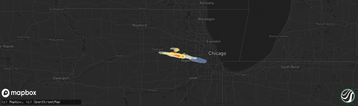 Hail map in Geneva, IL on June 8, 2025