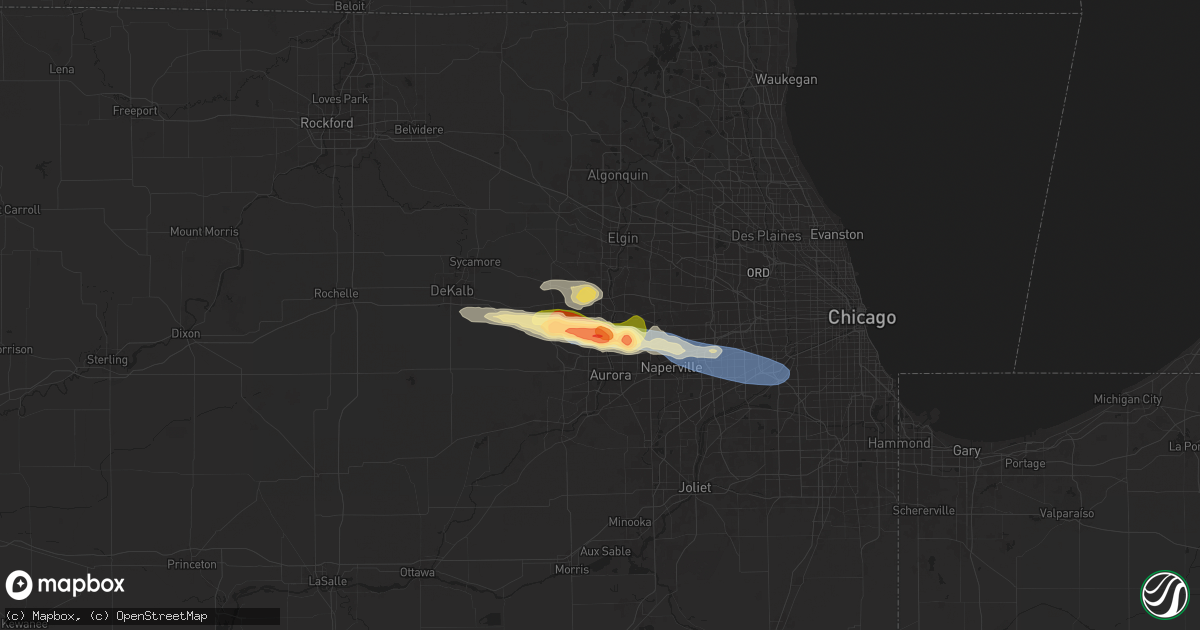 Hail map in Geneva, IL on June 8, 2025