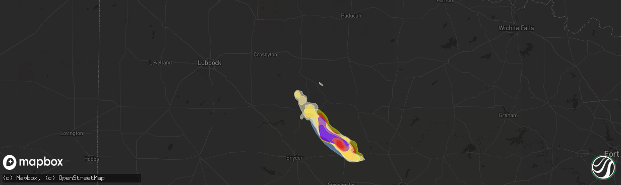 Hail map in Girard, TX on June 8, 2025
