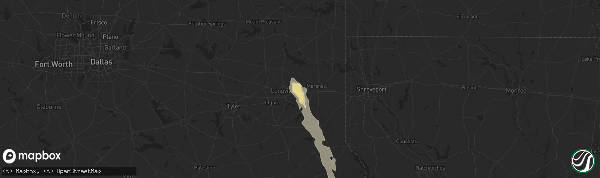 Hail map in Hallsville, TX on June 8, 2025