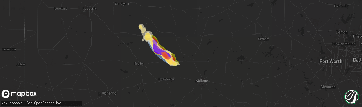 Hail map in Hamlin, TX on June 8, 2025