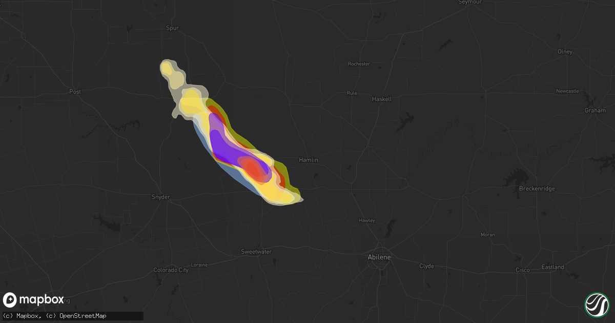 Hail map in Hamlin, TX on June 8, 2025