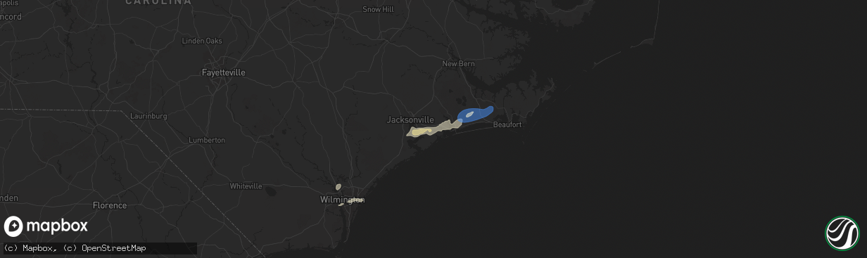 Hail map in Hubert, NC on June 8, 2025