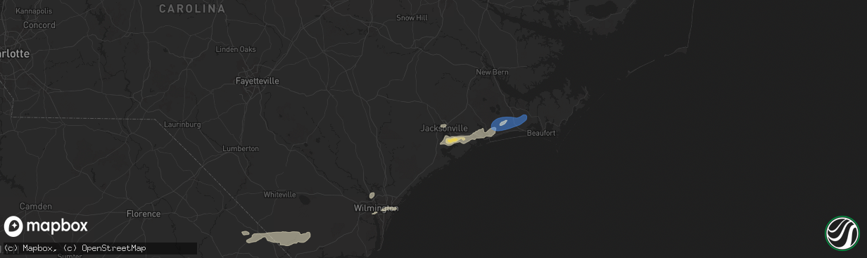 Hail map in Jacksonville, NC on June 8, 2025