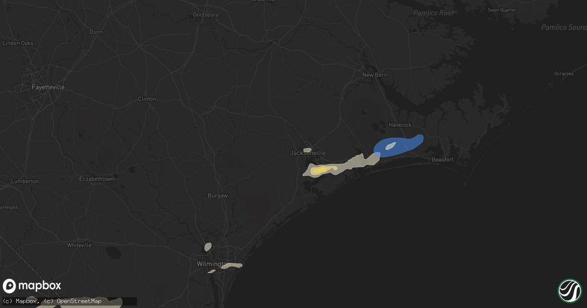Hail map in Jacksonville, NC on June 8, 2025