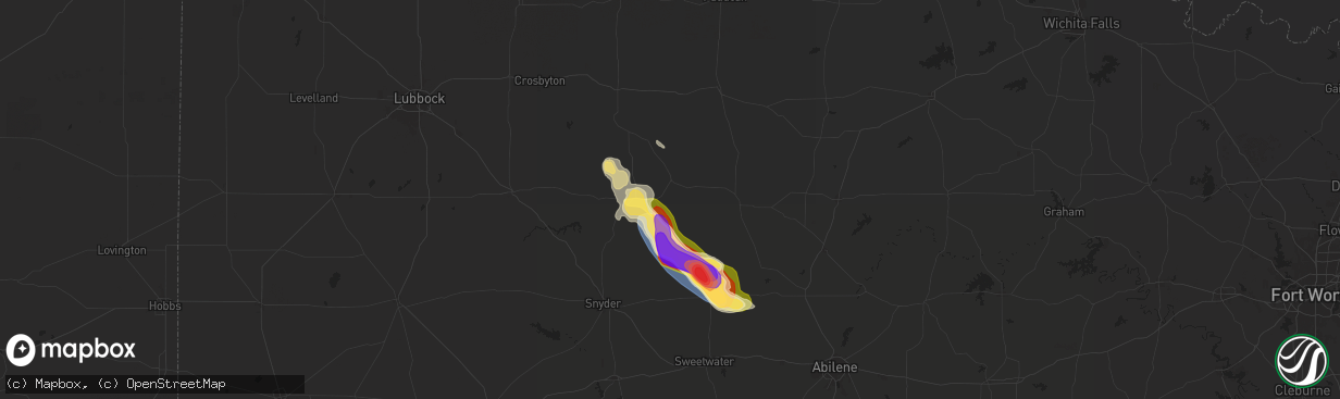 Hail map in Jayton, TX on June 8, 2025