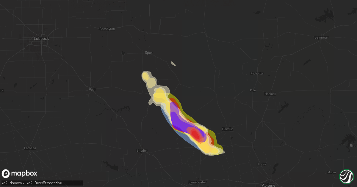 Hail map in Jayton, TX on June 8, 2025