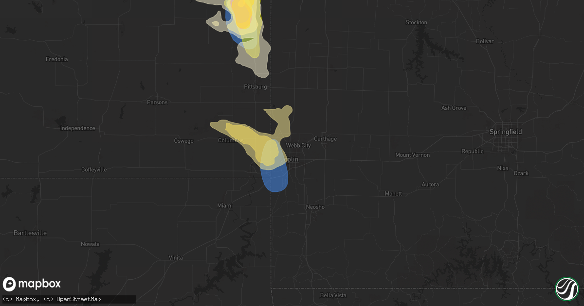 Hail map in Joplin, MO on June 8, 2025