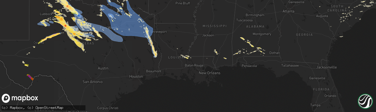Hail map in Louisiana on June 8, 2025