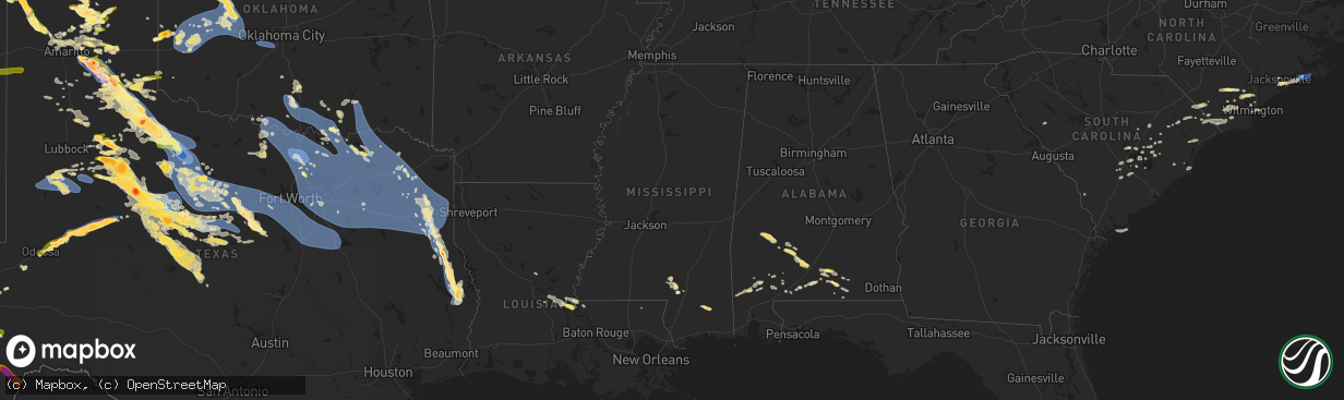 Hail map in Mississippi on June 8, 2025