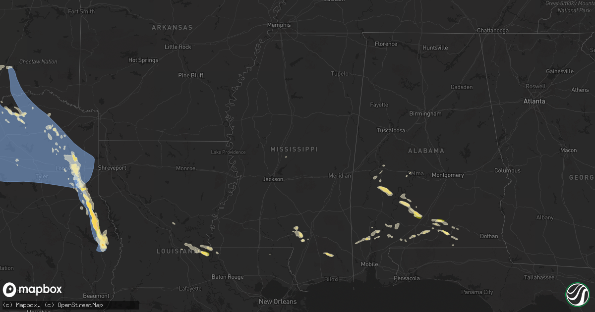 Hail map in Mississippi on June 8, 2025
