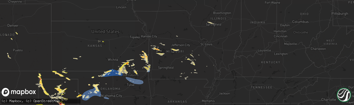 Hail map in Missouri on June 8, 2025