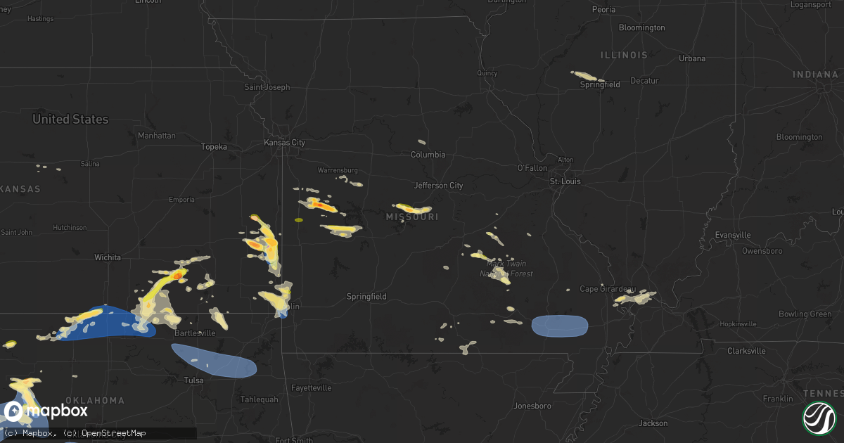 Hail map in Missouri on June 8, 2025