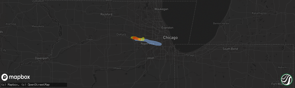 Hail map in Naperville, IL on June 8, 2025
