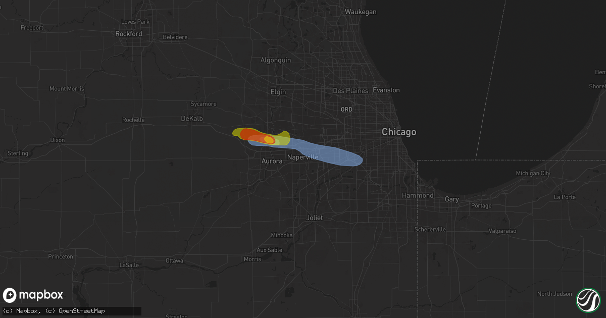 Hail map in Naperville, IL on June 8, 2025