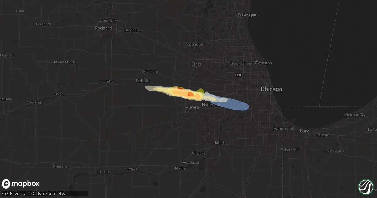 Hail map in North Aurora, IL on June 8, 2025