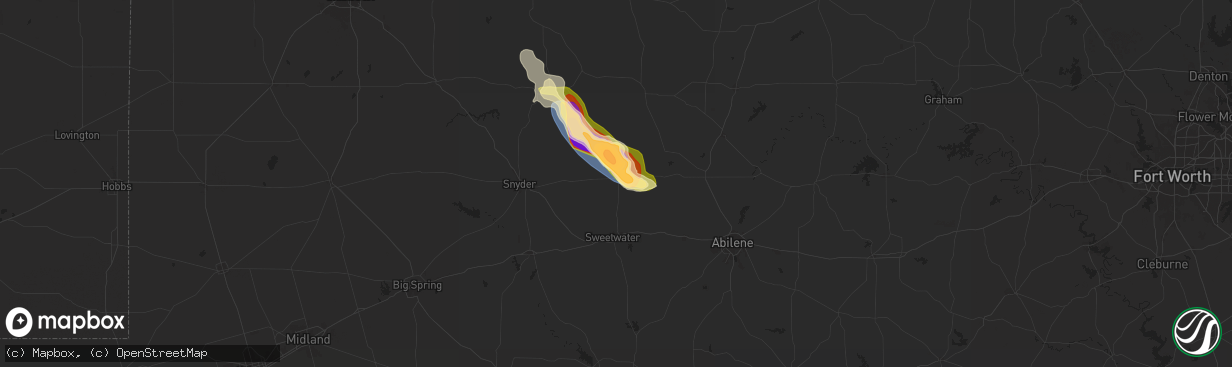 Hail map in Roby, TX on June 8, 2025