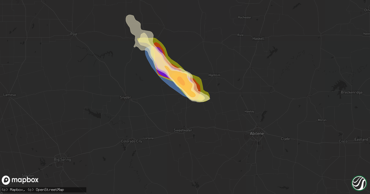 Hail map in Roby, TX on June 8, 2025