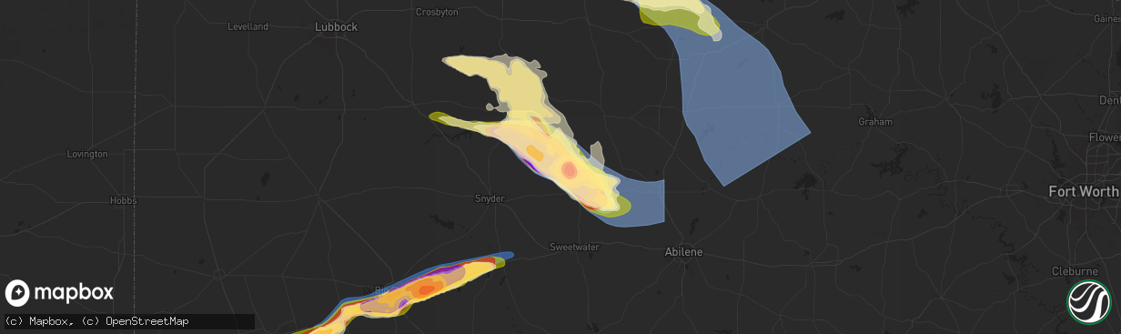 Hail map in Rotan, TX on June 8, 2025