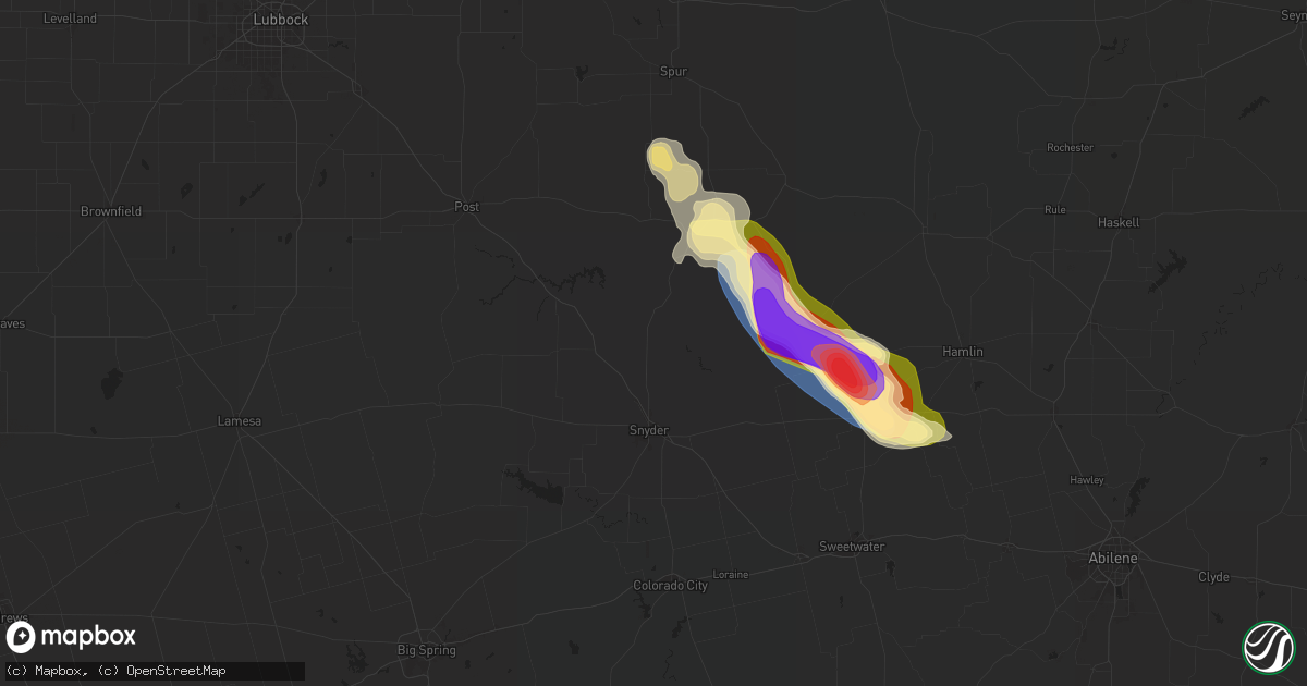 Hail map in Snyder, TX on June 8, 2025