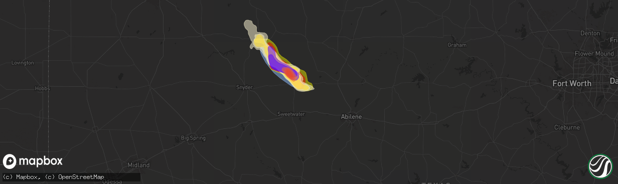 Hail map in Sylvester, TX on June 8, 2025