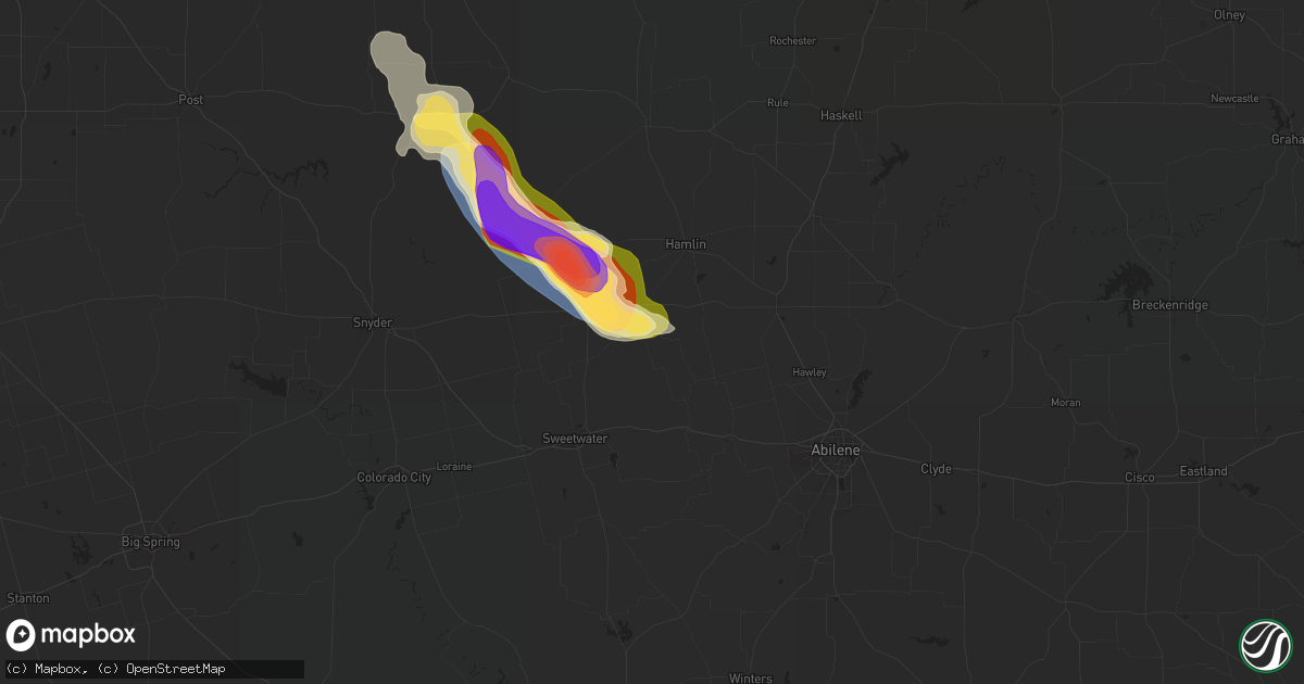 Hail map in Sylvester, TX on June 8, 2025