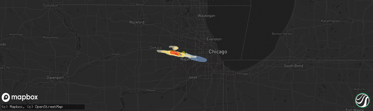Hail map in Warrenville, IL on June 8, 2025