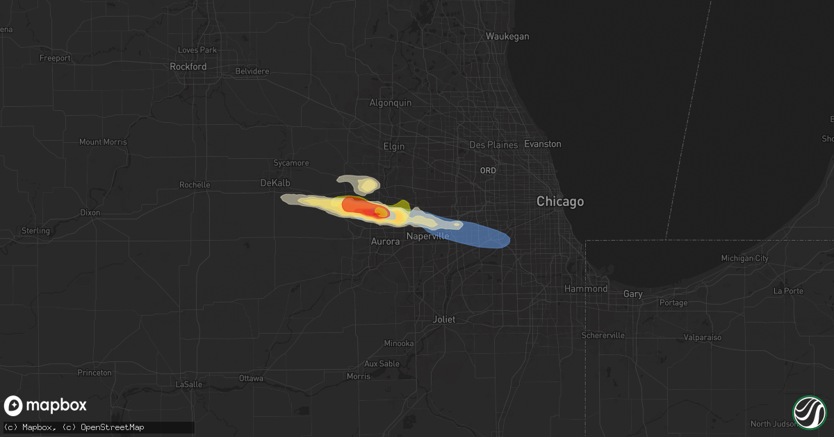 Hail map in Warrenville, IL on June 8, 2025