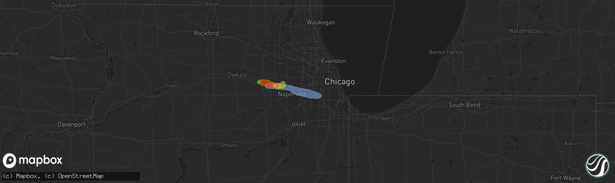 Hail map in Westmont, IL on June 8, 2025