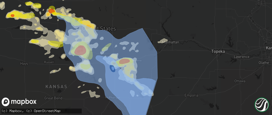 Hail map in Abilene, KS on June 8, 2026