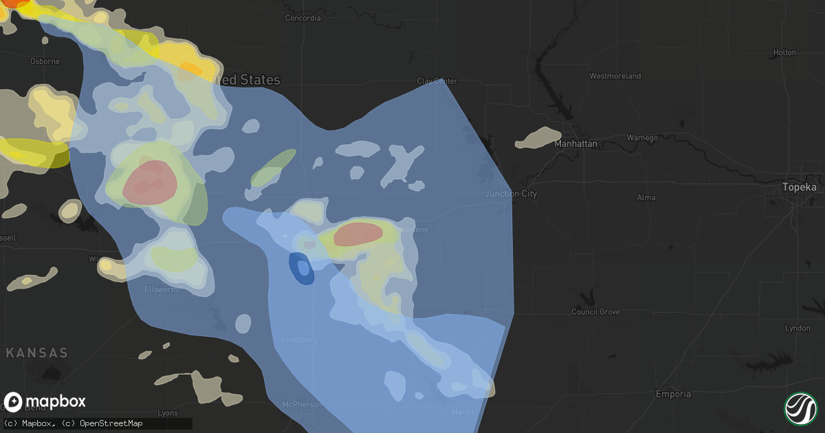 Hail map in Abilene, KS on June 8, 2026