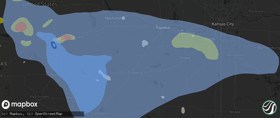 Hail map in Admire, KS on June 8, 2026