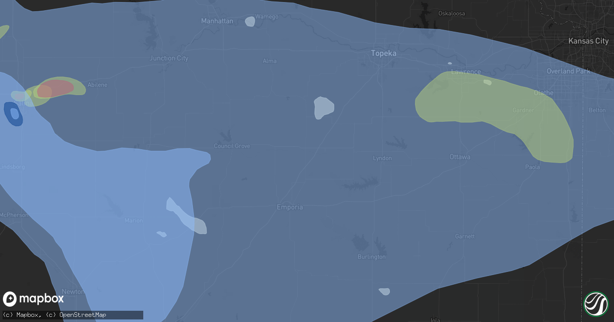 Hail map in Admire, KS on June 8, 2026