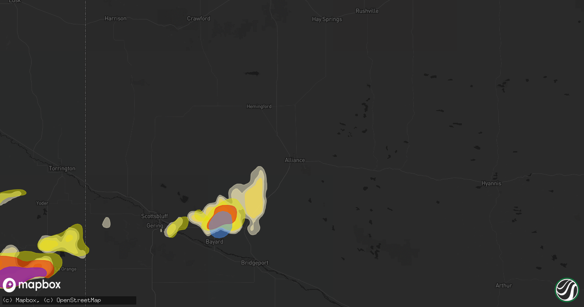 Hail map in Alliance, NE on June 8, 2026