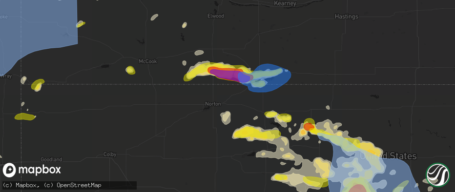 Hail map in Almena, KS on June 8, 2026
