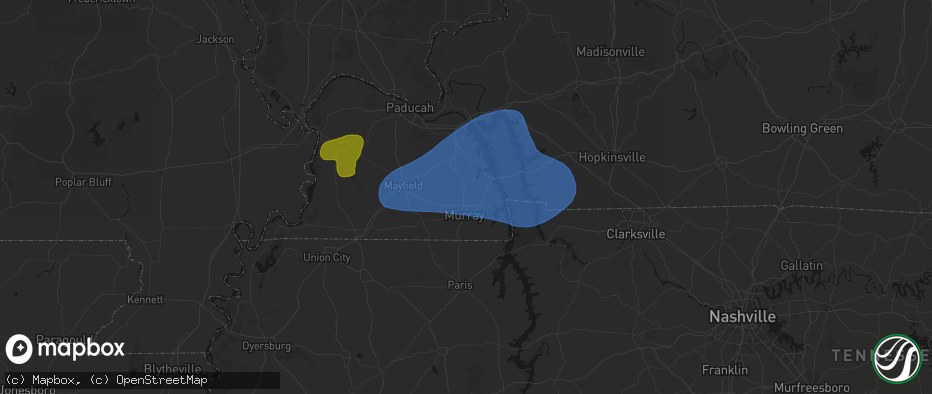Hail map in Almo, KY on June 8, 2026